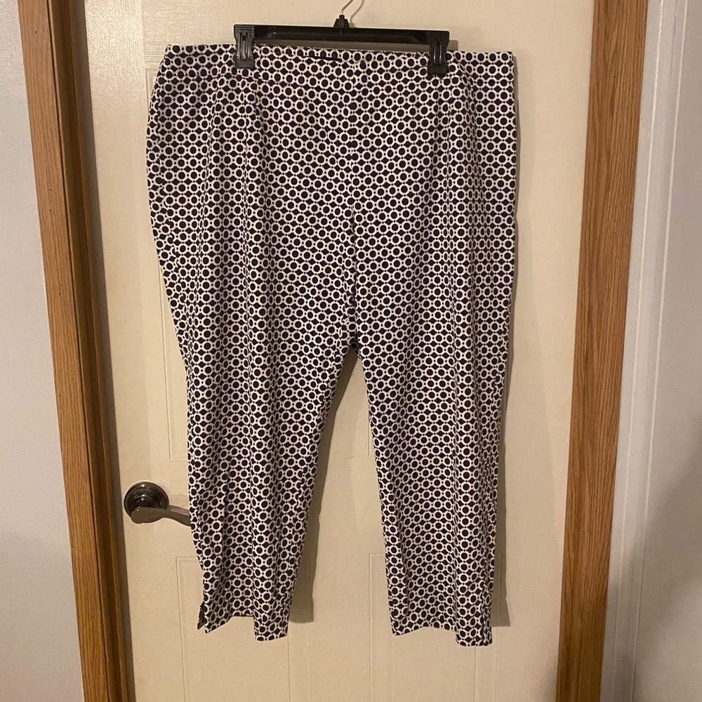 Talbots Heritage Ankle Crop Pants Navy White Geometric Circle Print 18W